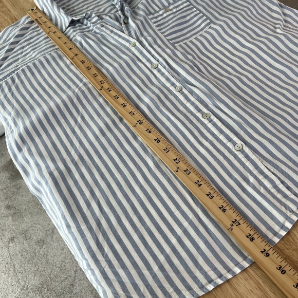J Jill Striped Button Up Shirt Size XL White Blue Coastal Grandma Beachy Top - Picture 9 of 10